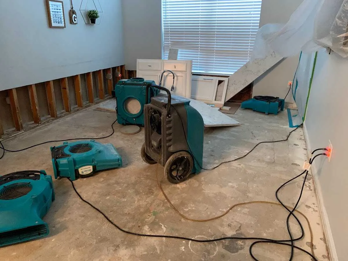 Dehumidifier in flood-cut room for Water Damage Restoration in Escalon